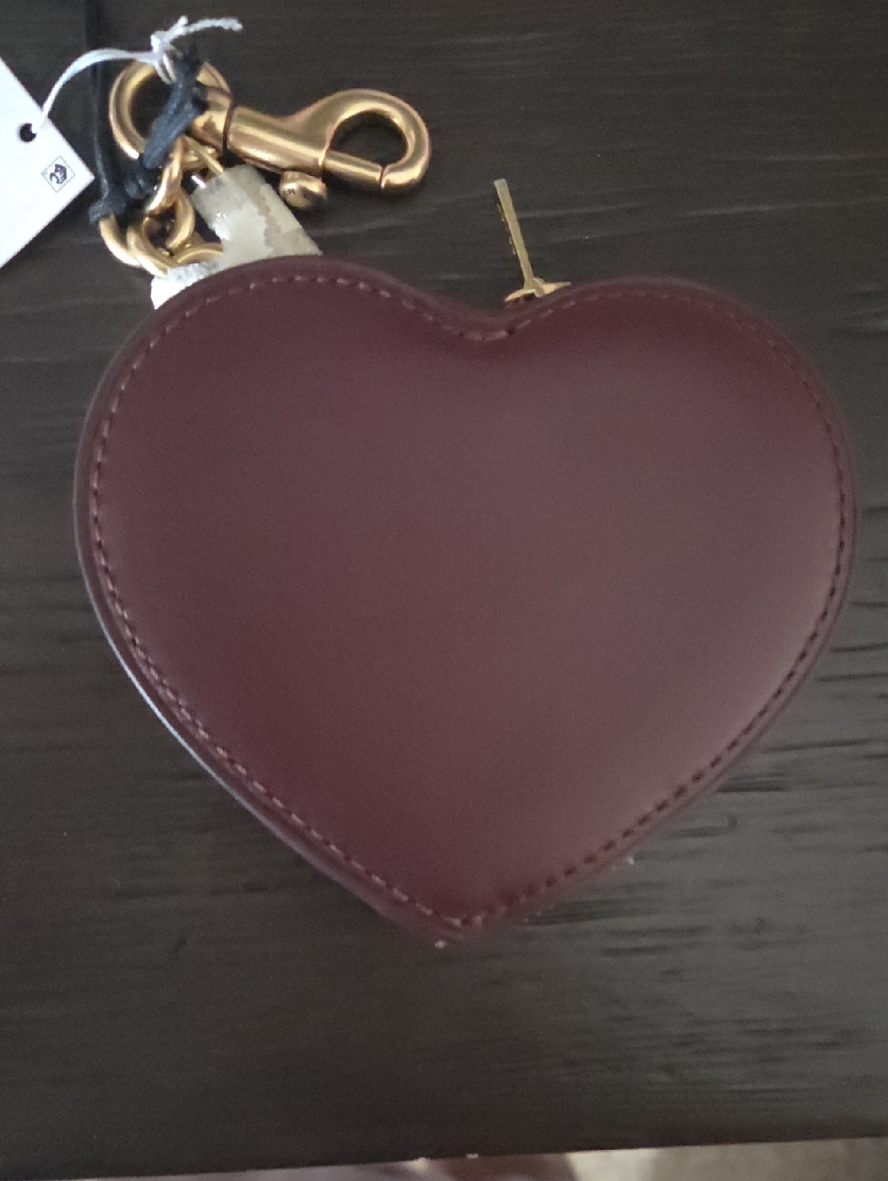 Coach Heart-Shaped Coin Pouch Keychain in Merlot with Gold Hardware